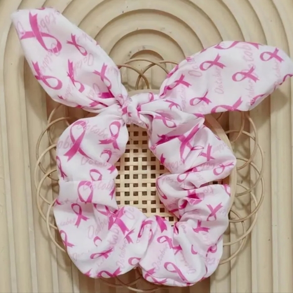 BREAST CANCER AWARENESS RIBBON BOW SCRUNCHY - Picture 3 of 3